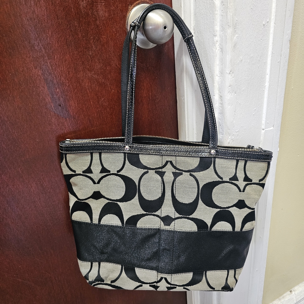Coach Black and Tan Signature Tote - Picture 2 of 7